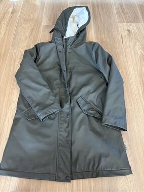 Only Black Hooded Rain Coat with White Sherpa Lining